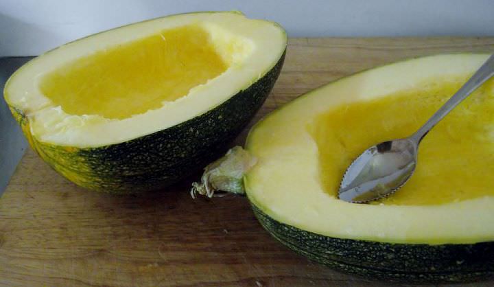 Pumpkin with the seeds and stringy membrane removed.