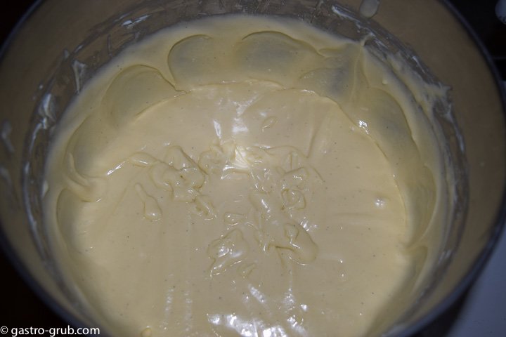 Cheesecake filling in a mixing bowl.